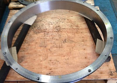 PTAW robotically hardfaced stellite casing impeller wear ring after grinding