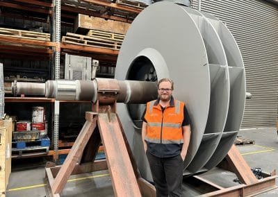 Laser clad stellite hardfacing on a large fan wear sleeve, assembled for dispatch